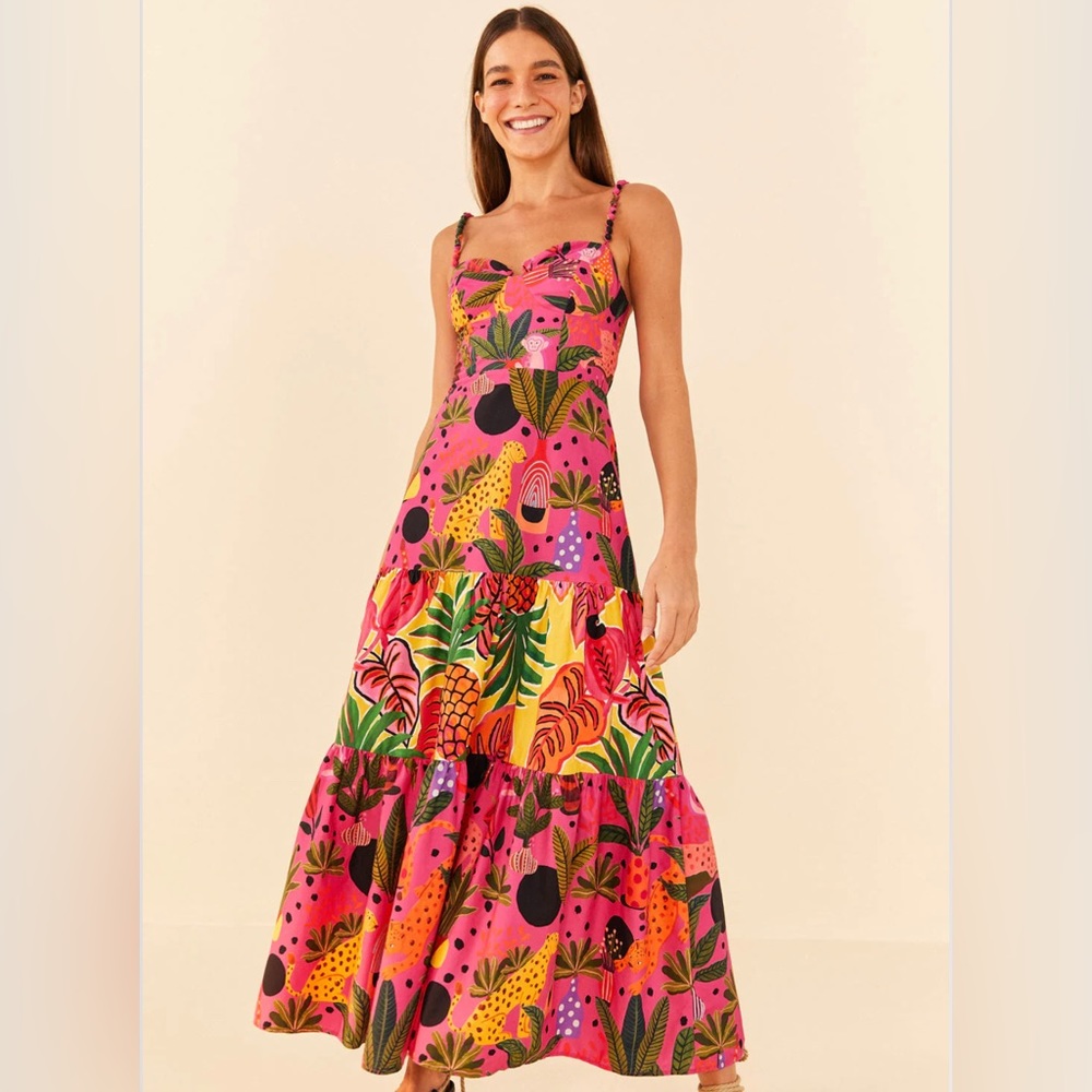 Farm Rio Pink Pop Leopards Mixed Midi Dress